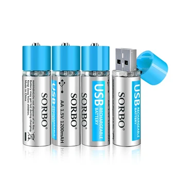 1 / 2 komada SORBO USB baterija baterija baterija baterija baterija 5 U AA 1200 mah Litij litij-polimer litij baterija RoHS CE kontrola temperature