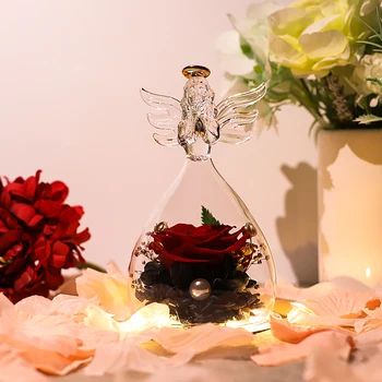 Božić Valentinovo Mali Anđeo Očuvana cvijet Stakleni Poklopac Svježa Ruža Poklon Kutija Dekor Staklo Vječni Ruža Korporativni Poklon