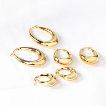 Debeli Naušnice, prstenje Nakit od Nehrđajućeg Čelika 316L Ovalnog oblika Alergijske Trendi Naušnice Zlatne Boje za Žene/Djevojčice Poklon Nakit