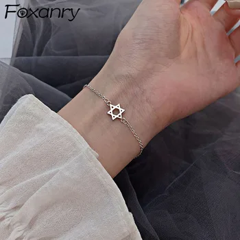 Foxanry INS Modni Silver Boji Narukvice-Lanac za Žene, Kreativna Jednostavne Šuplje Zvijezde, Geometrijski Elegantan Nakit za Mladenku