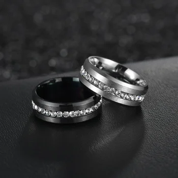 Jedinstveni 8 mm širok однорядный puni dijamant, cirkon prsten izolacija srebrna crna nehrđajućeg čelika par prsten