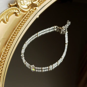 Lii Ji Лабрадорит Mjesečev Kamen Austrija Crystal 925 Sterling Srebra Narukvica S Platinasti Premazom 17 + 3 cm Modni Fin Nakit Za Poklon