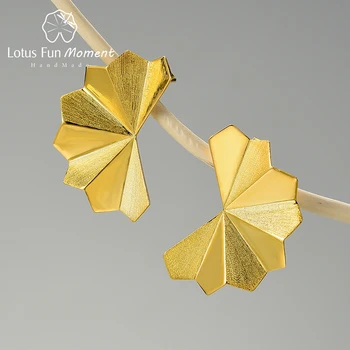 Lotus Zabava Moment 18 Do Zlata Orijentalni Element Veliki Sklopivi Navijač Dizajn Naušnice Roze za Žene Poklon od 925 Sterling silver Nakit