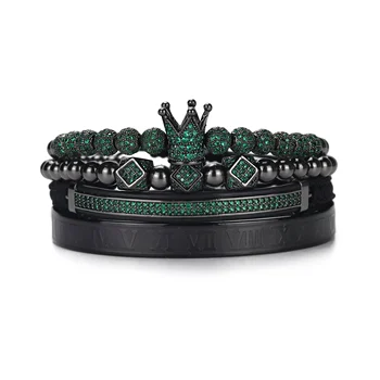 Luksuzna Kraljevska Royal Crown Muških Narukvica Hrpe perle od nehrđajućeg čelika Rimski narukvica zeleni duh CZ Loptu narukvice i narukvice za Muškarce 