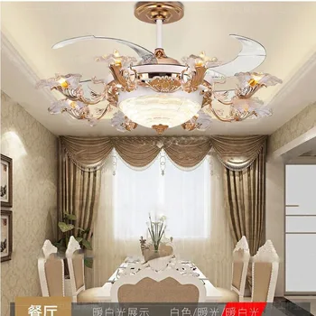 Luksuzni europski stil nevidljivi stropni ventilator, lampa za dnevni boravak, zlatni klasicni daljinski upravljač sa fanovima sa 8 svjetiljke