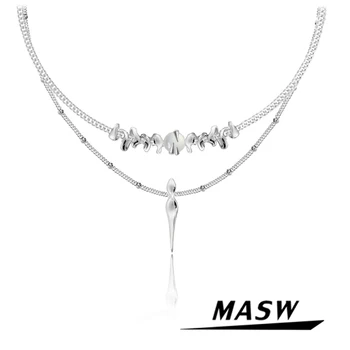MASW Modni Nakit Ogrlice Lanci I Svjež Dizajn Dva Sloja Visoke Kvalitete Mesing Metalni Geometrijski Perle Privjesak Lanca I Ogrlice Za Žene