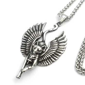 Ogrlica sa Ovjes u obliku Letećeg Mačka od Nehrđajućeg Čelika, Egipatski Amulet s Totem Mačke, Ovjes je za Muškarce i Žene, Modni Nakit