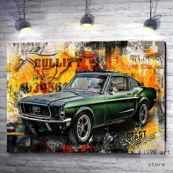 Retro Graffiti Luksuzni Sportski Automobil Mustang Umjetničke Plakati Platnu Zidne Grafike Cool Slike za Dnevni boravak Moderni Kućni Dekor