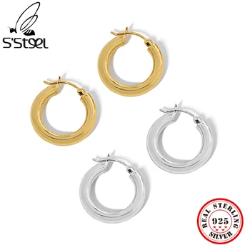 S ' STEEL Korejski Dizajn je Minimalistički Geometrijski Krug 925 Sterling Srebra Za Žene Naušnice-Hoops Gotički Pribor fin Nakit