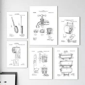 Vintage Plakati Patenti U Kupaonicu Zidni Crteži Umjetničke Grafike Rola Toaletnog Papira Spremnik Dizajn Wc Platnu Dekor Kupatilo