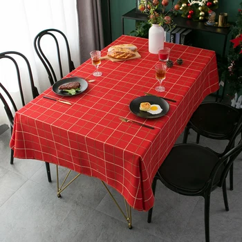 visokokvalitetna Božićno crvena božićno osnovna kuhinjski pamučna Posteljina stolnjak Debeli Pravokutni Vjenčanje Stolnjak Za Stolom