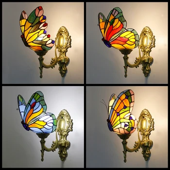 Zidne Lampe Tiffany Olovnog Stakla Mediteranska Spavaća Soba Прикроватное Rasvjete Dekorativne Svjetiljke Američki Retro Nostalgične Lampa-Leptir