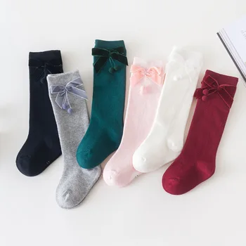 Čarape za novorođenčad, jesensko-zimske Čarape do koljena za djevojčice, Baršun tajice s lukom, Pamučni dječji čarape